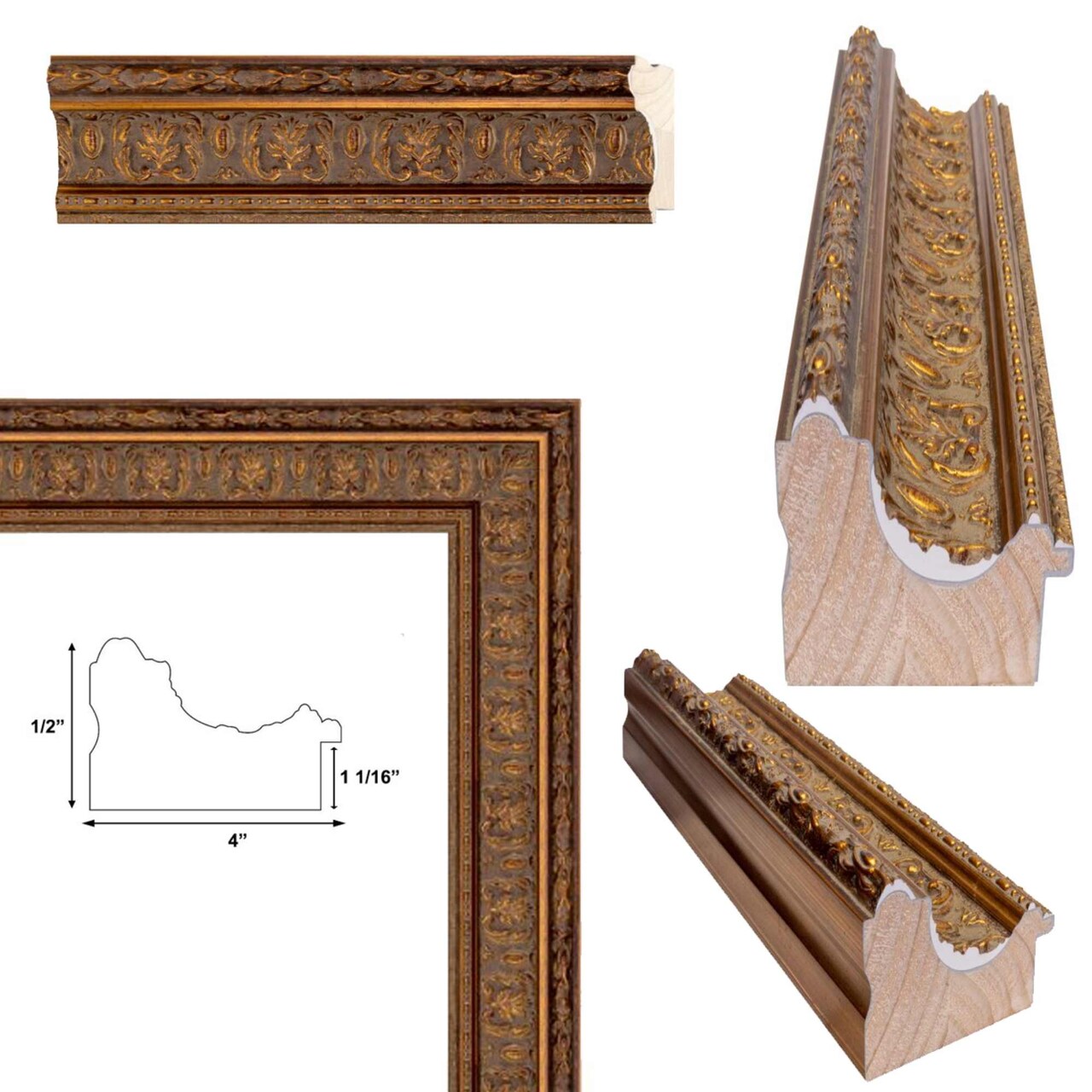 Wide Traditional Italian Carved Ornate Gold Leaf Picture Frame 11x15 frame